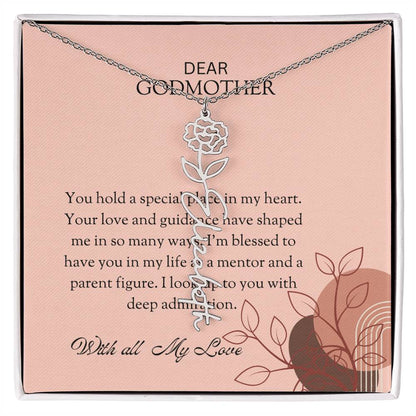 Flower Name Necklace for Special Godmother | A Charming Floral Keepsake to Show Your Appreciation | Godmother Gift