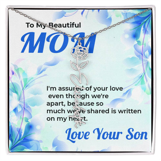 To My Beautiful Mom | Flower Style Name Necklace Gift from Son
