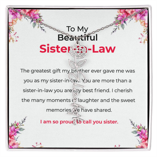 To My Beautiful Sister-in-law Flower Name Necklace | Custom Floral Necklace | Sister-in-Law Gift