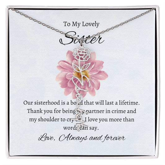 To My Lovely Sister Flower Name Necklace | Gift for Sister | Necklace Gift for Sister