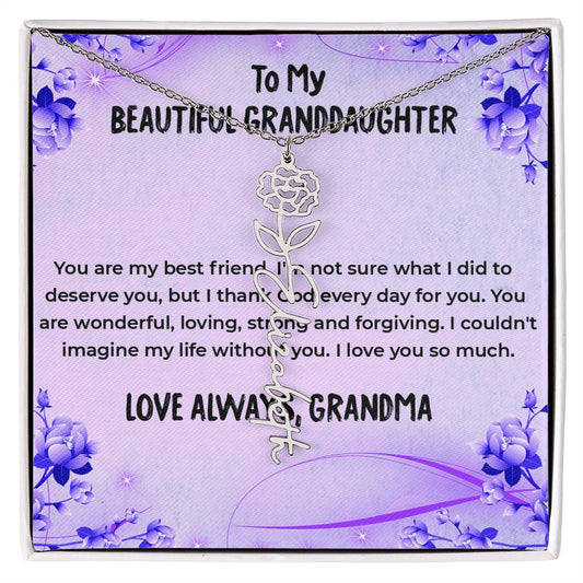 To My Wonderful Granddaughter Necklace | Flower Style Name Necklace Gift from Grandma
