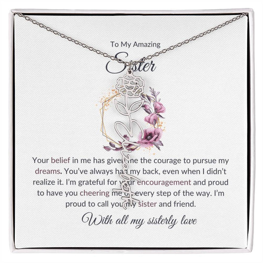 To My Amazing Sister Flower Name Necklace | Gift for Sister | Necklace Gift for Sister