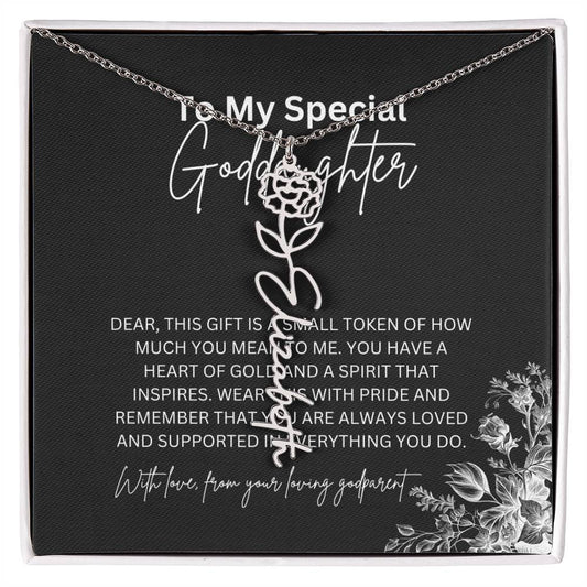 To My Special Goddaughter | Delicate Flower Name Necklace with a Loving Message