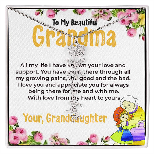 To My Beautiful Grandma | Flower Style Name Necklace Gift from Granddaughter | Gift for Grandma
