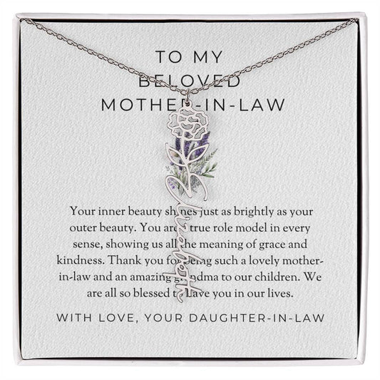 To My Beloved Mother-in-Law | Heartfelt Flower Name Necklace | Custom Name Necklace