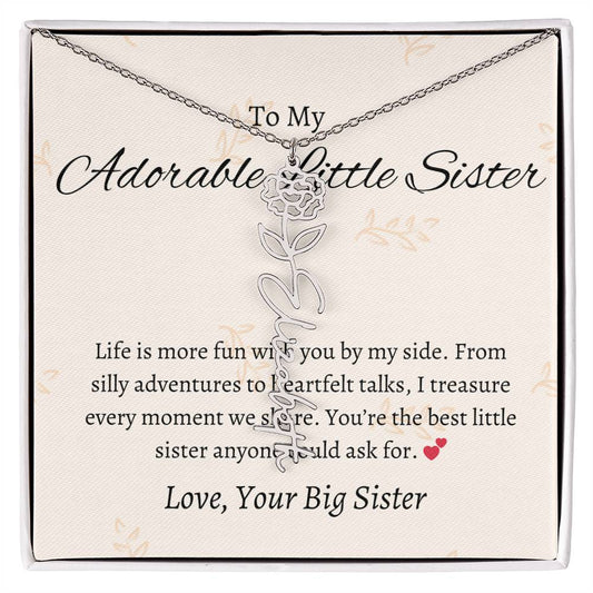 To My Adorable Sister Flower Name Jewelry | Gift for Sister | Necklace Gift for Sister