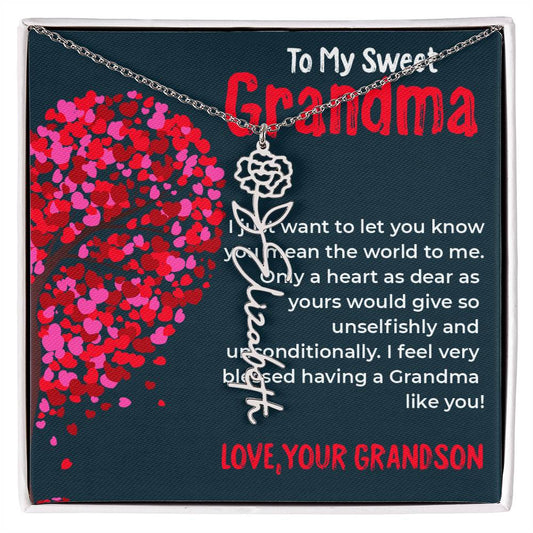 To My Sweet Grandma | Timeless Flower Style Name Necklace Gift from Grandson | Gift for Grandma
