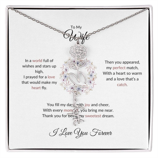 To My Wife, The Woman I Prayed For - Flower Name Necklace with Personalized Message