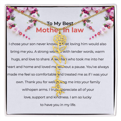 To The Best Mother-in-Law | Elegant Flower Name Necklace |  Custom Name Necklace