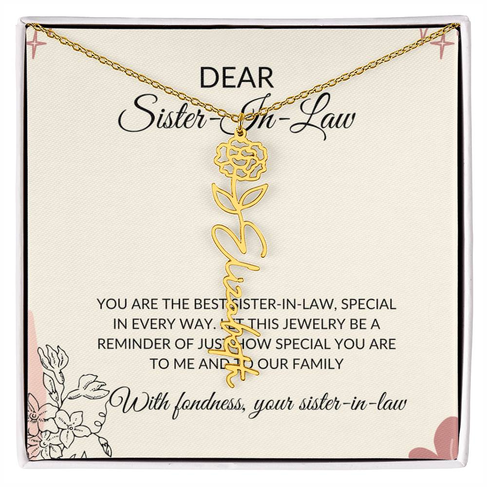 To My Dear Sister-in-law Flower Name Necklace | Elegant Name Necklace | Thoughtful Sister-in-Law Gift