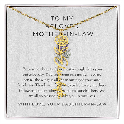 To My Beloved Mother-in-Law | Heartfelt Flower Name Necklace | Custom Name Necklace