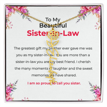 To My Beautiful Sister-in-law Flower Name Necklace | Custom Floral Necklace | Sister-in-Law Gift