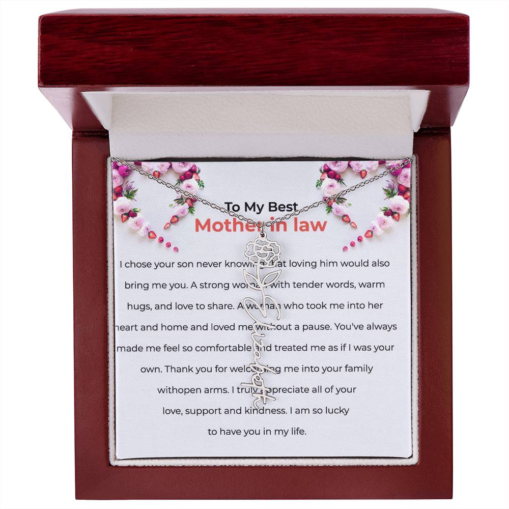 To The Best Mother-in-Law | Elegant Flower Name Necklace |  Custom Name Necklace