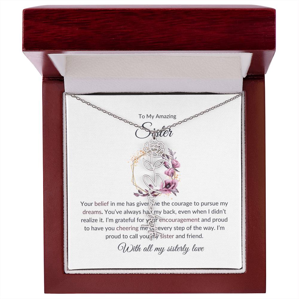 To My Amazing Sister Flower Name Necklace | Gift for Sister | Necklace Gift for Sister