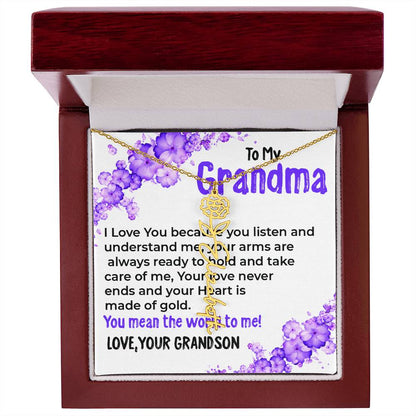 To My Grandma, My World | Flower Style Name Necklace Gift from Grandson | Gift for Grandma