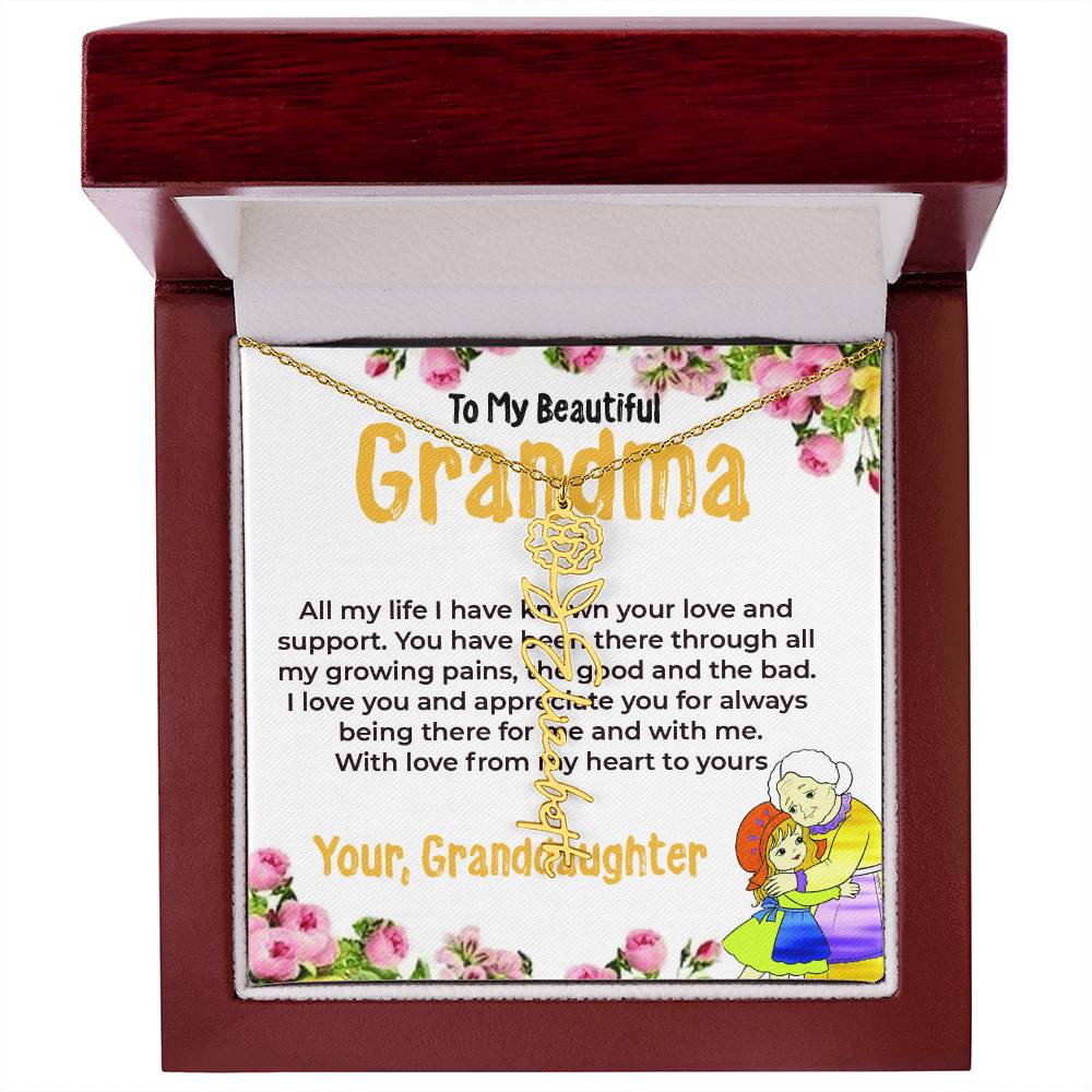 To My Beautiful Grandma | Flower Style Name Necklace Gift from Granddaughter | Gift for Grandma