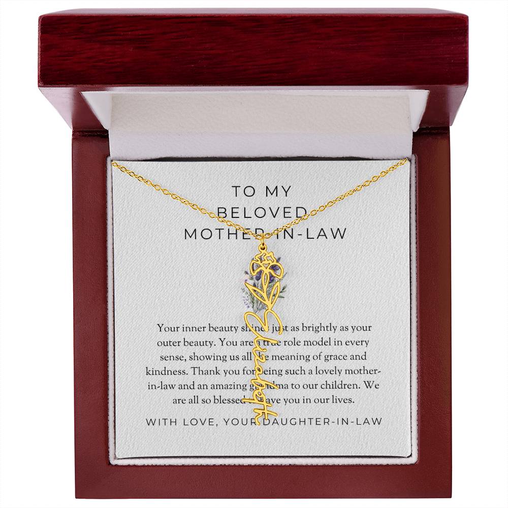 To My Beloved Mother-in-Law | Heartfelt Flower Name Necklace | Custom Name Necklace