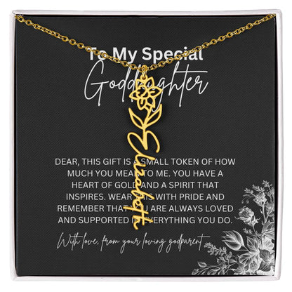 To My Special Goddaughter | Delicate Flower Name Necklace with a Loving Message