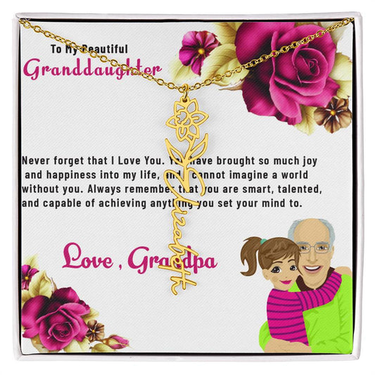 To My Beautiful Granddaughter Necklace | Flower Style Name Necklace Gift from Grandpa