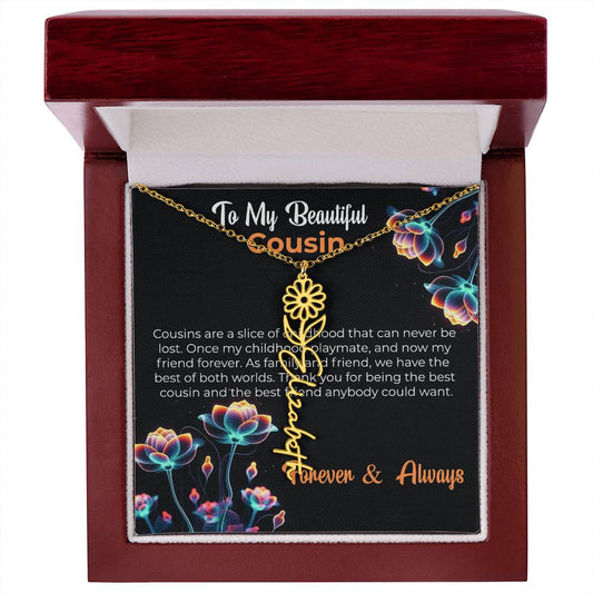 Custom Name Necklace |  To My Beautiful Cousin - Flower Name Necklace | Cousin Friendship Necklace