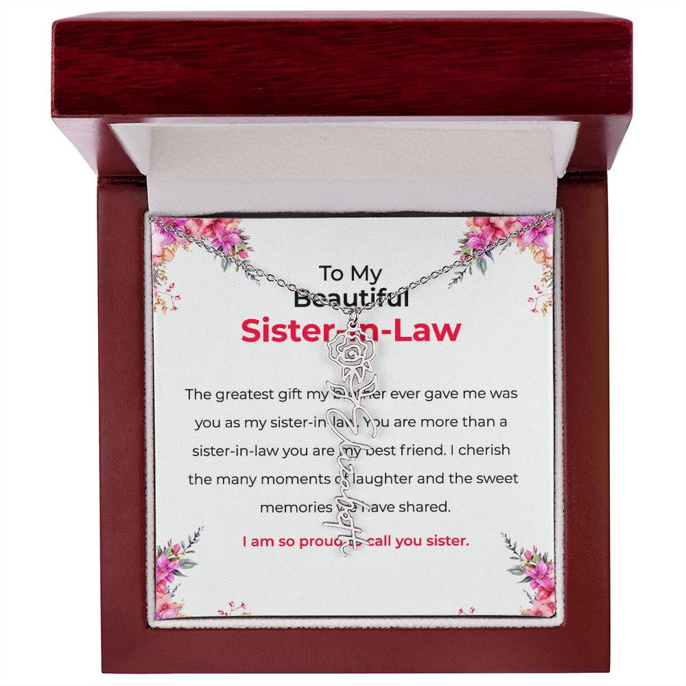 To My Beautiful Sister-in-law Flower Name Necklace | Custom Floral Necklace | Sister-in-Law Gift