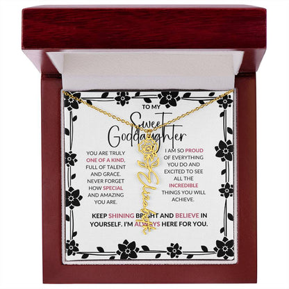 To My Sweet Goddaughter | Flower Style Name Necklace with a Heartfelt Message Card