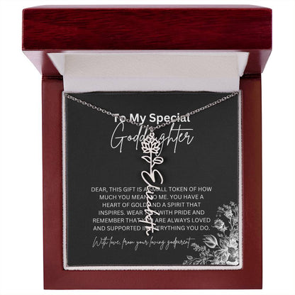 To My Special Goddaughter | Delicate Flower Name Necklace with a Loving Message