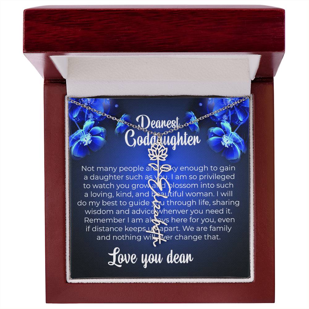 To My Dearest Goddaughter | Unique Flower Style Name Necklace with a Special Card