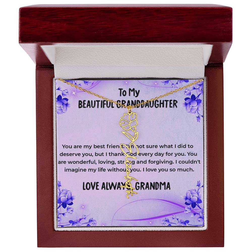 To My Wonderful Granddaughter Necklace | Flower Style Name Necklace Gift from Grandma
