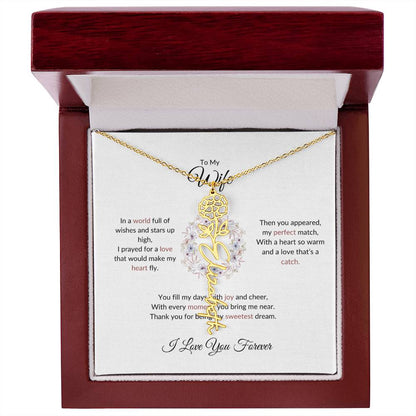 To My Wife, The Woman I Prayed For - Flower Name Necklace with Personalized Message