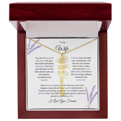 To My Wife, The Heart of Our Home - Custom Flower Name Necklace with Special Message