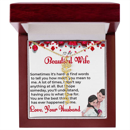 To My Beautiful Wife - Personalized Flower Name Necklace with Engraved Message