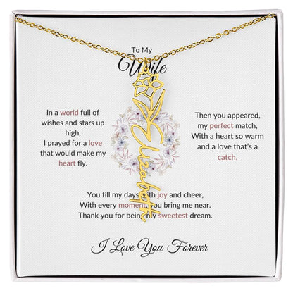 To My Wife, The Woman I Prayed For - Flower Name Necklace with Personalized Message