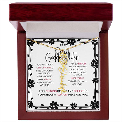 To My Sweet Goddaughter | Flower Style Name Necklace with a Heartfelt Message Card