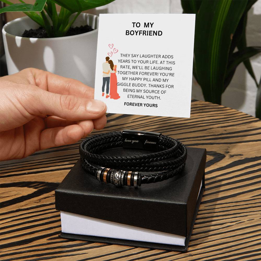 Leather Bead Bracelet for Boyfriend with Heartfelt Message Card