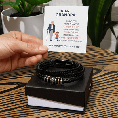 To My Dear Grandpa – Men’s Leather & Bead Bracelet Gift for Grandpa from Grandson