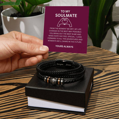 Personalized Men’s Leather Bead Bracelet for Boyfriend with Heartfelt Message Card