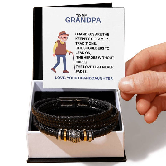 To My Loving Grandpa – Men’s Beaded Leather Bracelet for Grandpa from Granddaughter, Gift for Grandpa