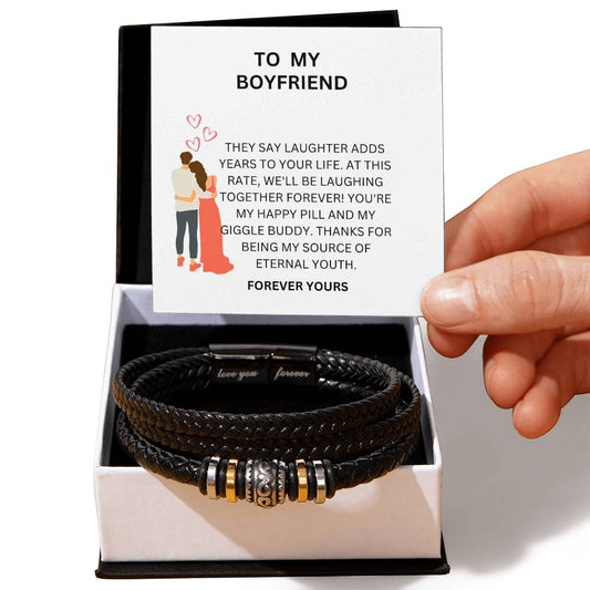 Leather Bead Bracelet for Boyfriend with Heartfelt Message Card