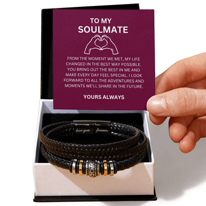 Personalized Men’s Leather Bead Bracelet for Boyfriend with Heartfelt Message Card