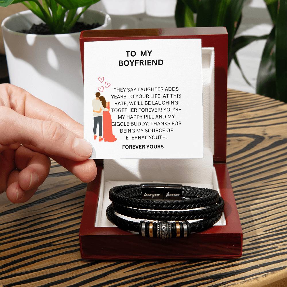 Leather Bead Bracelet for Boyfriend with Heartfelt Message Card