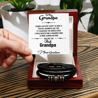 To My Wonderful Grandpa – Men's Bead & Leather Bracelet Gift for Grandpa from Grandson with Message Card