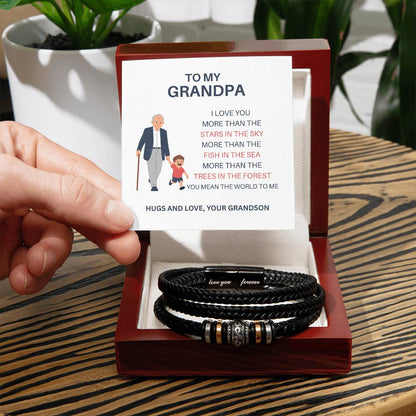 To My Dear Grandpa – Men’s Leather & Bead Bracelet Gift for Grandpa from Grandson