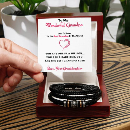 To My Wonderful Grandpa – Bead & Leather Bracelet Gift for Grandpa from Granddaughter with Heartfelt Message Card