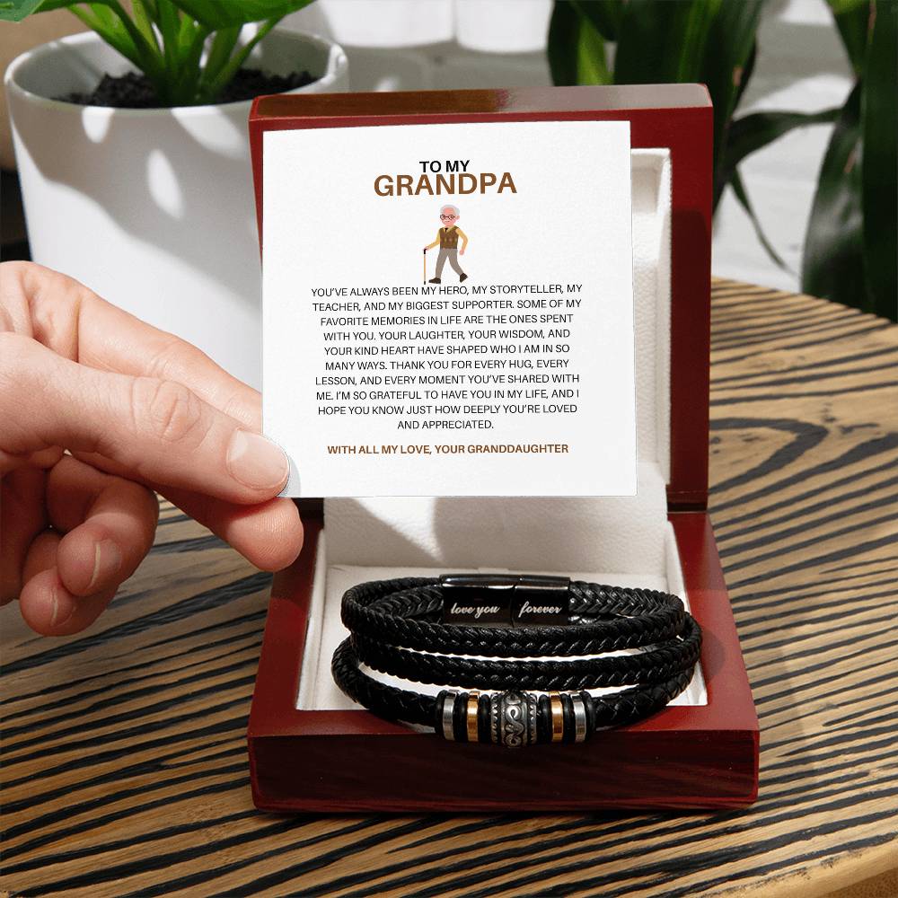 To My Beloved Grandpa – Leather & Bead Bracelet Gift for Grandpa from Granddaughter