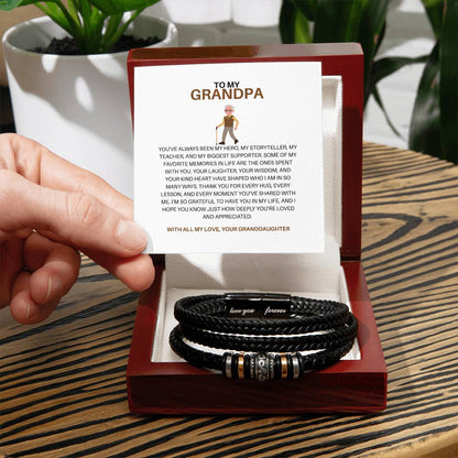 To My Beloved Grandpa – Leather & Bead Bracelet Gift for Grandpa from Granddaughter