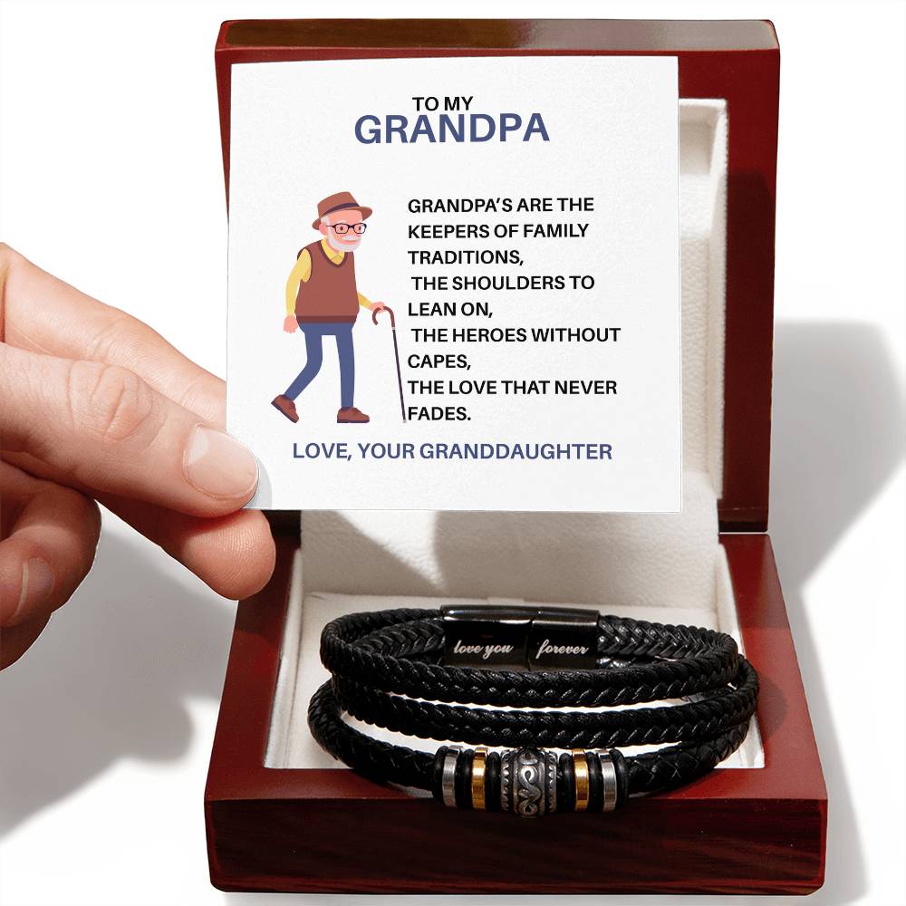 To My Loving Grandpa – Men’s Beaded Leather Bracelet for Grandpa from Granddaughter, Gift for Grandpa