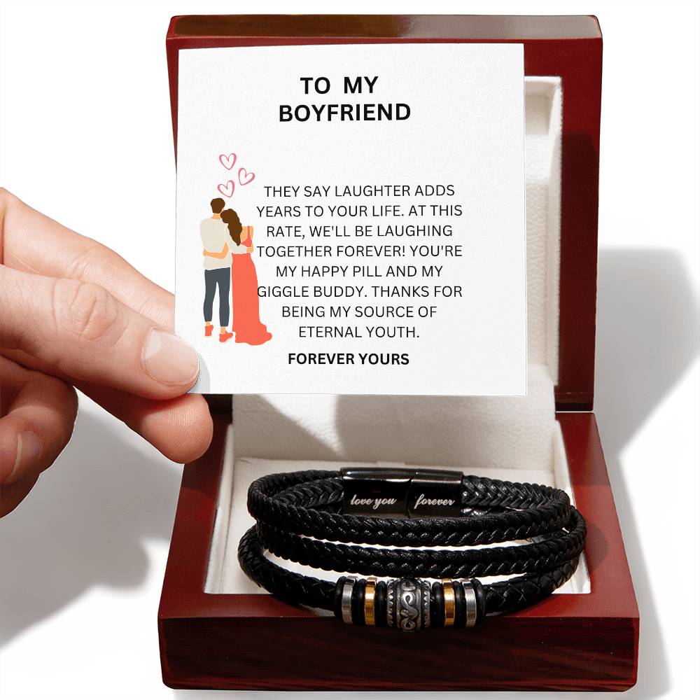 Leather Bead Bracelet for Boyfriend with Heartfelt Message Card