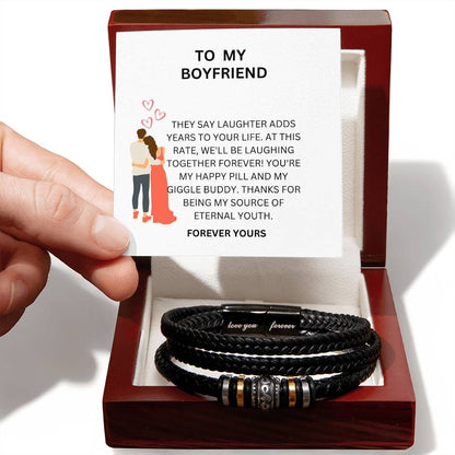 Leather Bead Bracelet for Boyfriend with Heartfelt Message Card