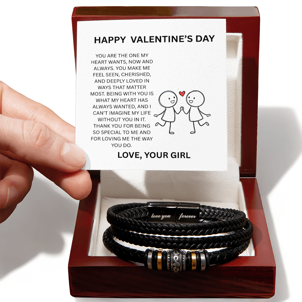 Valentine's Day Men's Braided Bracelet with Message Card – Gift for Boyfriend